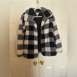 Plaid Fleece Jacket in Black and White